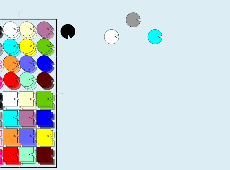 Board with several representatives placed from the palette